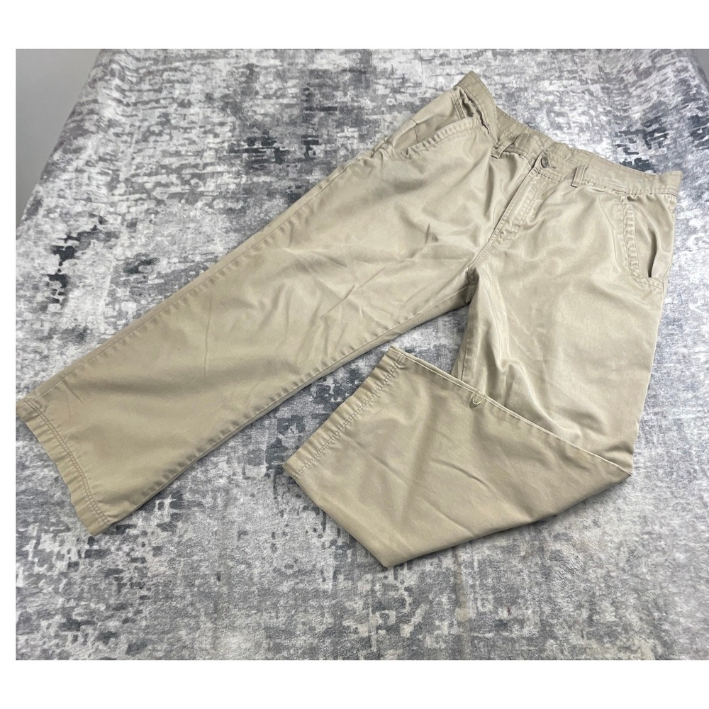 Oakley Mens 34x37 Khaki Casual Slacks Solid Tan Straight Leg Pants Golf Trousers